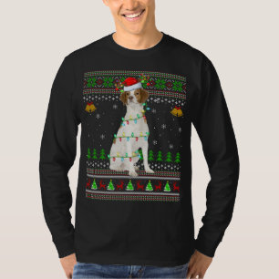 T-shirt Xmas Reindeer Santa Hat Bretagne Espagnol Chien la