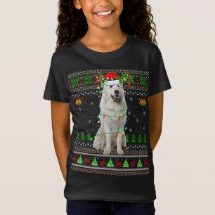 T-Shirt Xmas Reindeer Santa Hat Great Pyrenees Chien Ugly 