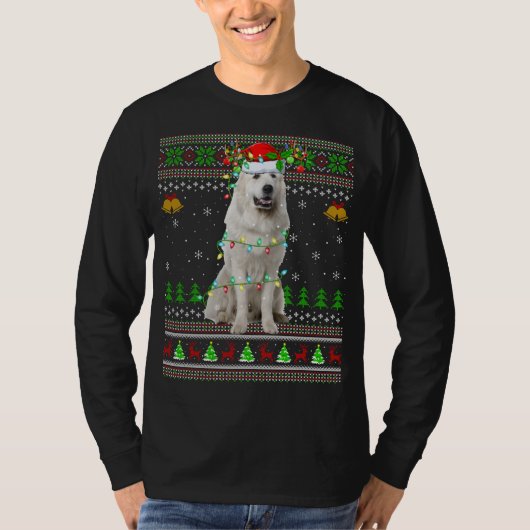 T-shirt Xmas Reindeer Santa Hat Great Pyrenees Chien Ugly  (Devant)
