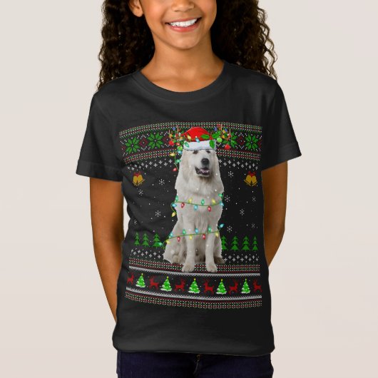 T-Shirt Xmas Reindeer Santa Hat Great Pyrenees Chien Ugly (Devant)