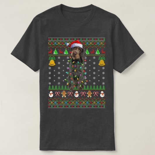 T-shirt Xmas Santa Chapeau German Wirehaired Pointer Chien (Design devant)