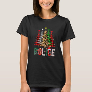 T-shirt Xmas Santa Police Leopard Plaid Print Christmas Tr
