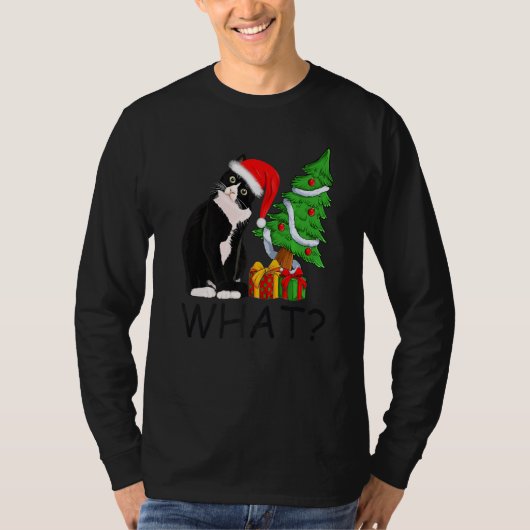 T-shirt Xmas Tree Lighting Santa Black Cat Christmas (Devant)