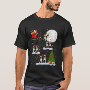T-shirt Xmas Tree Lights Père Noël Riding Boston Terrier C