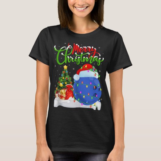 T-shirt Xmas Tree Lights Santa Hat Bowling Ball Christmas (Devant)