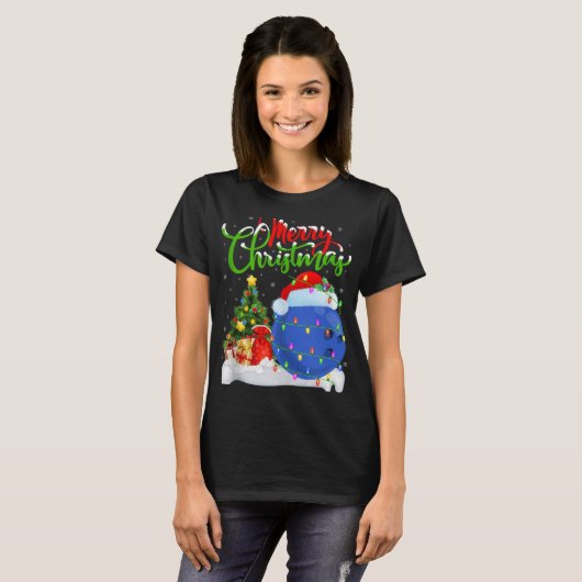 T-shirt Xmas Tree Lights Santa Hat Bowling Ball Christmas (Devant entier)