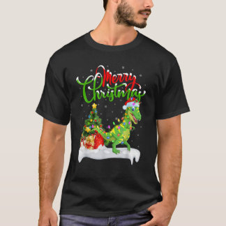 T-shirt Xmas Tree Lights Santa Hat T Rex Dinosaur Christma