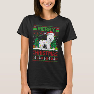 T-shirt Xmas Tree Lights Ugly Santa Bichon Frise Dog Chris
