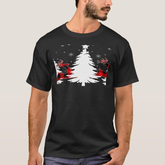 T-shirt Xmas Tree Red Buffalo Plaid Reindeer Merry Christm (Devant)