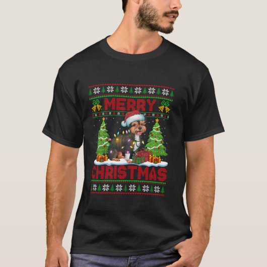 T-shirt Xmas Tree Ugly Style Santa Hat Chinese Crested Dog (Devant)