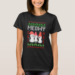 T-shirt Xmas Ugly Père Noël Catmas Knitted Meowy Pour Fest