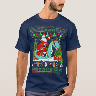 T-shirt Xmas Ugly Père Noël équitation Brontosaurus Dinosa