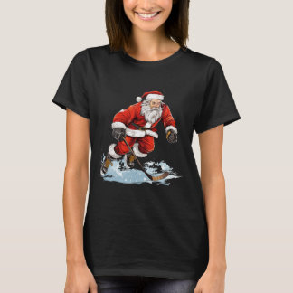 T-shirt Xmas Vacances Amusantes Santa Jouant au Hockey sur