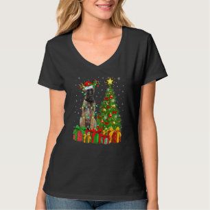 T-shirt Xmas Vacances Lumière Père Noël Malinois Belge Chi
