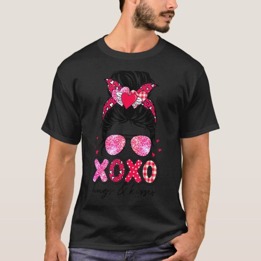 T-shirt Xoxo Embrasse Et Embrasse Messy Bun Leopard Joyeux (Devant)