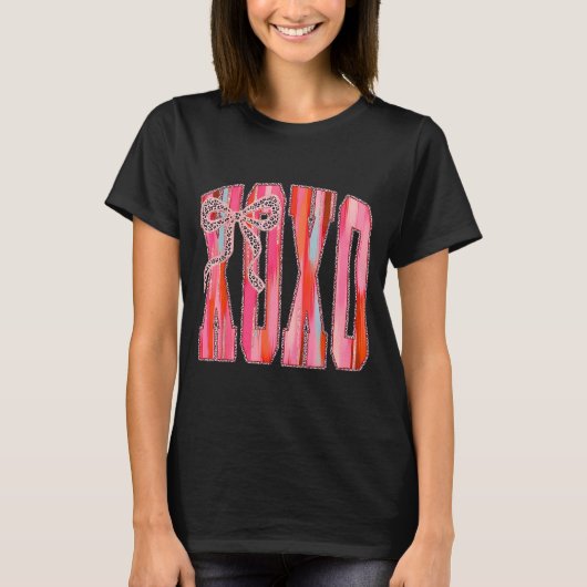 T-shirt Xoxo Leopard Bow Funny Valentine's Day Coquette Nk (Devant)