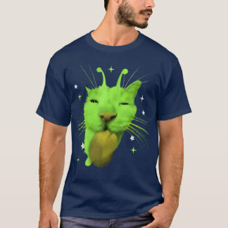 T-shirt Y2K Alien Cat Meme UFO Retro Silly Cats Lover Vint