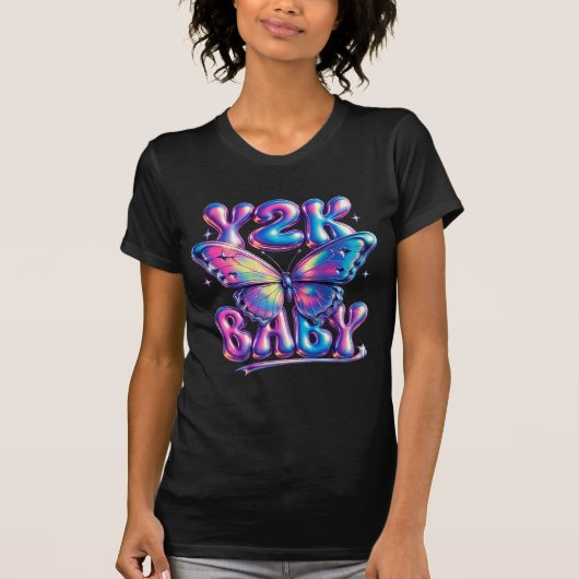 T-Shirt Y2K Bébé Papillon Chrome (Devant)
