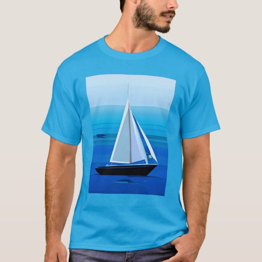 T-shirt Yacht Sous Voile, Bleu Cobalt (Devant)
