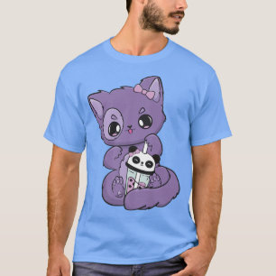 T-shirt Yami Kawaii Pastel Goth Cute Black Cat With Boba M