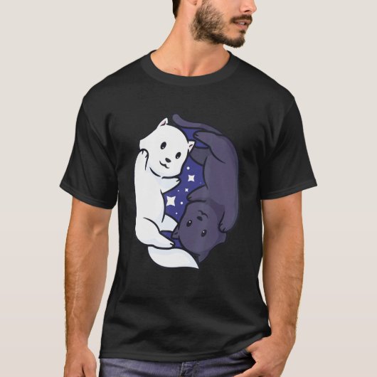 T-shirt Yang Chat Noir Et Blanc Cute (Devant)