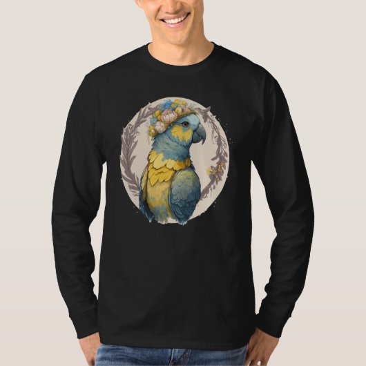 T-shirt Yellow Blue Ara Macaw Flower Crown Parrot Parakeet (Devant)