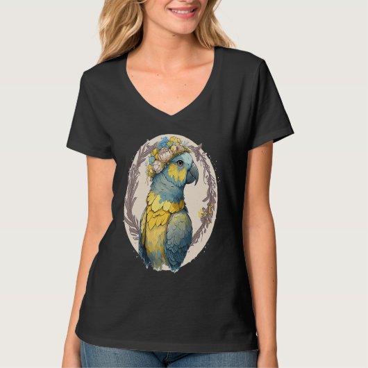 T-shirt Yellow Blue Ara Macaw Flower Crown Parrot Parakeet (Devant)