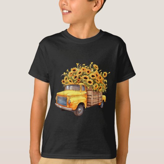 T-shirt Yellow Ckup Truck Sunflower Autumn Halloween Thank (Devant)