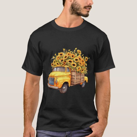 T-shirt Yellow Ckup Truck Sunflower Autumn Halloween Thank (Devant)