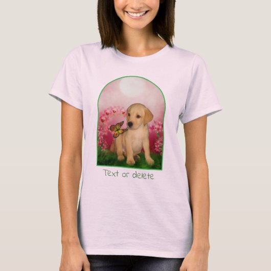 T-shirt Yellow Lab Puppy Butterfly Lily Flowers Dog Art (Devant)