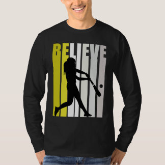 T-shirt Yellow Retro Womens Believe Baseball Motivational
