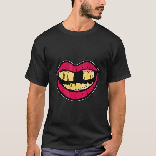T-shirt Yellow teeth with tooth gap kissing mouth for 90s  (Devant)