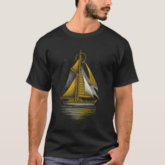 T-shirt Yellow White Nautical Vintage Boat Line Graphic