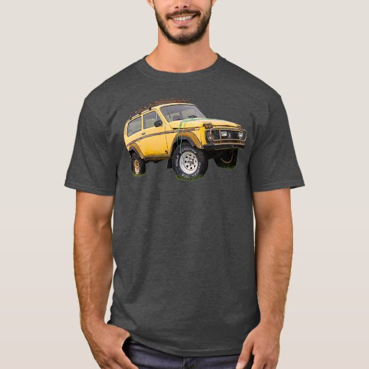 T-shirt Yellow wrecked and abandoned Lada Niva car (Devant)