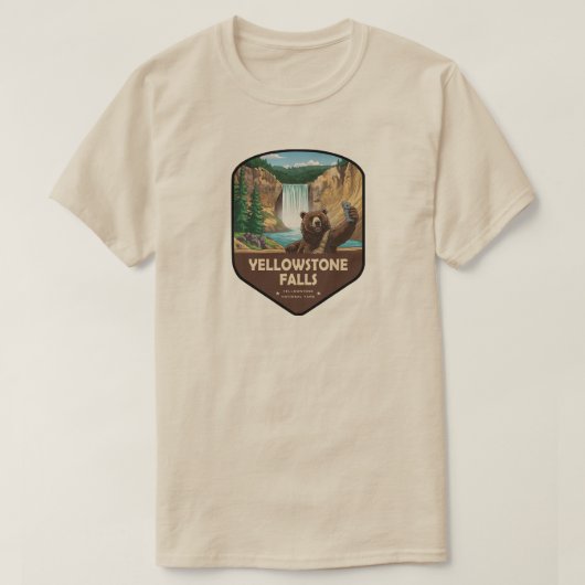 T-shirt Yellowstone Falls Bear Selfie Shield (Design devant)