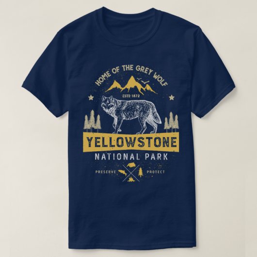 T-shirt Yellowstone T National Park Grey Wolf Cadeau Vinta (Design devant)