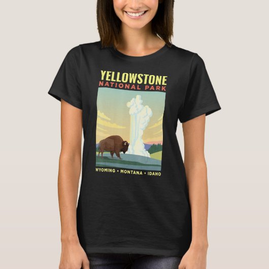 T-shirt Yellowstone Us National Park Bison Vintage (Devant)