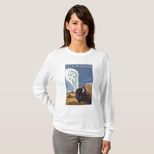 T-shirt YellowstoneBison avec vieux fidèle (Devant entier)