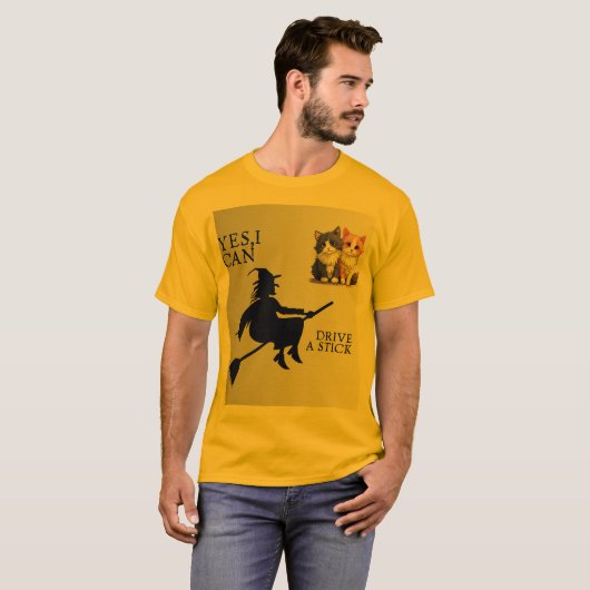 T-shirt Yes, I Can Drive a Stick – Funny Witch & Cute Cats (Devant entier)