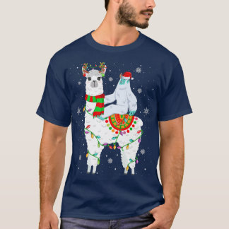 T-shirt Yeti Lover Xmas Lights Père Noël Yati Riding Llama