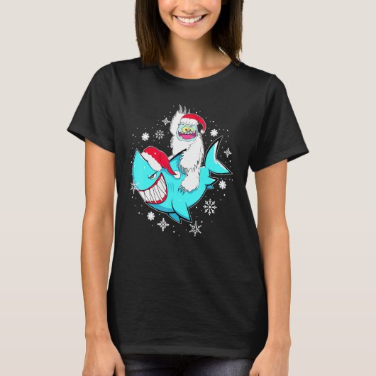 T-shirt Yeti Pour Fêter le requin Santa Hat Noël Pyjama Xm (Devant)