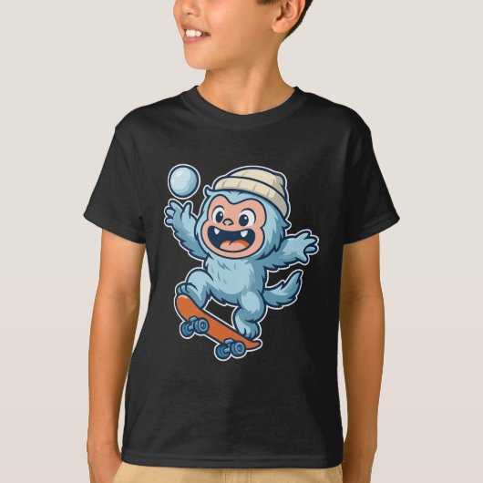 T-shirt Yeti Snowll Skateboard Fun  (Devant)