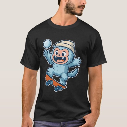 T-shirt Yeti Snowll Skateboard Fun  (Devant)