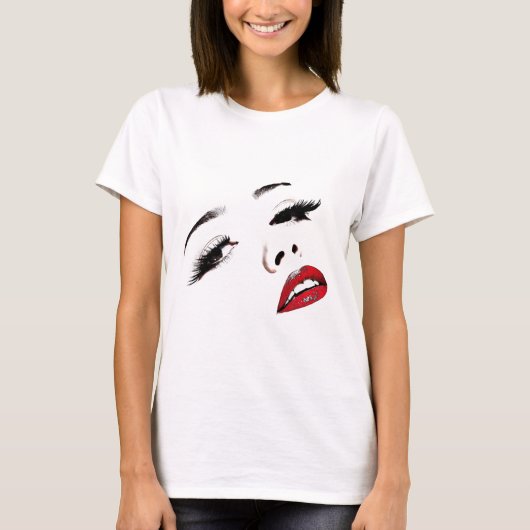 T-shirt Yeux foncés Lèvres rouges Les femmes face maquilla (Devant)