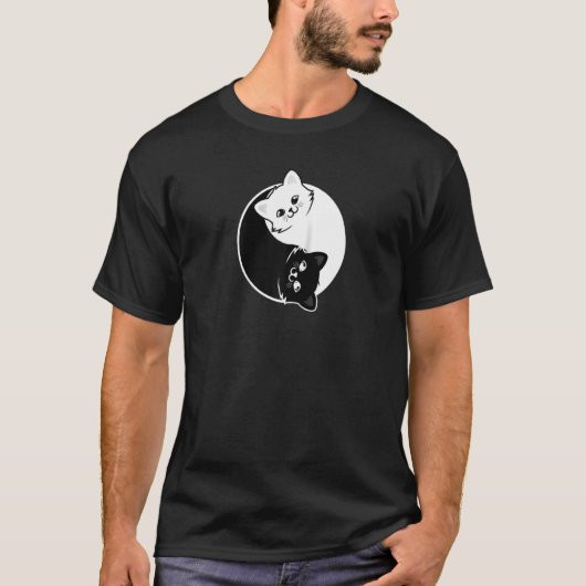 T-shirt Yin Et Yang Pet Chat Blanc Noir Chats Animaux Aime (Devant)