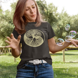 T-shirt Yin Yang Banyan Arbre de vie Brown monochromatique