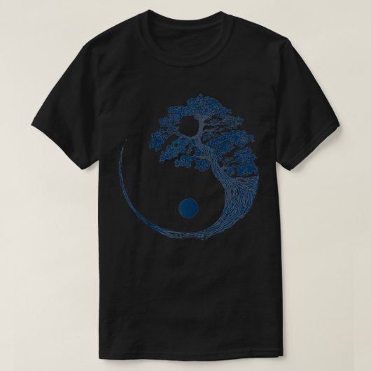 T-shirt Yin Yang Blue Bonsai Tree Japonais Bouddhiste Zen (Design devant)
