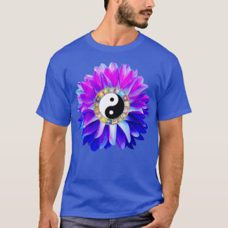 T-shirt Yin Yang Blue Dahlia Flower 