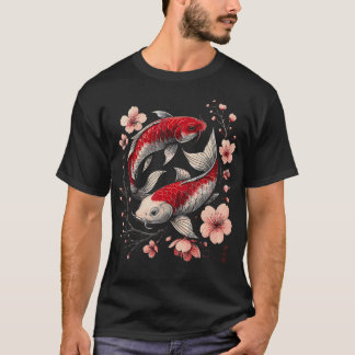 T-shirt Yin Yang Carpe Sakura Floral Japonais