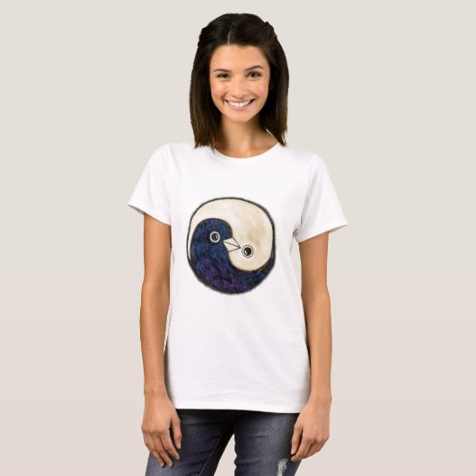 T shirt Yin Yang design met duven (Voorkant volledig)